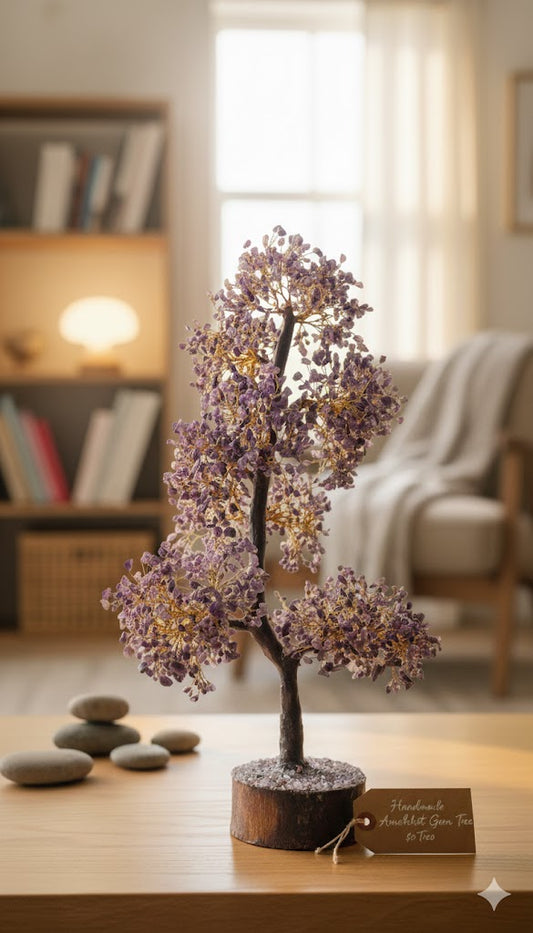 Amethyst Gemstone Tree - 3000 chips Golden wired wrapped Tree