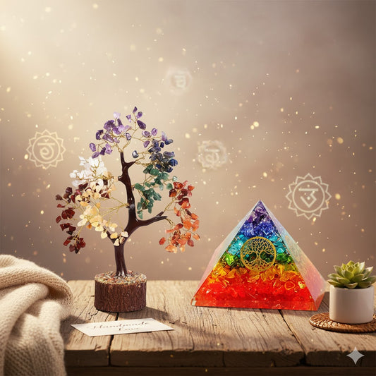 Seven Chakra Gemstone Tree of Life - Gold Wire Wraped