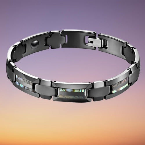 Tungsten Bracelet with Rainbow Shell Bracelet, Tungsten Jewelry for Anniversary Gift, Grey Color