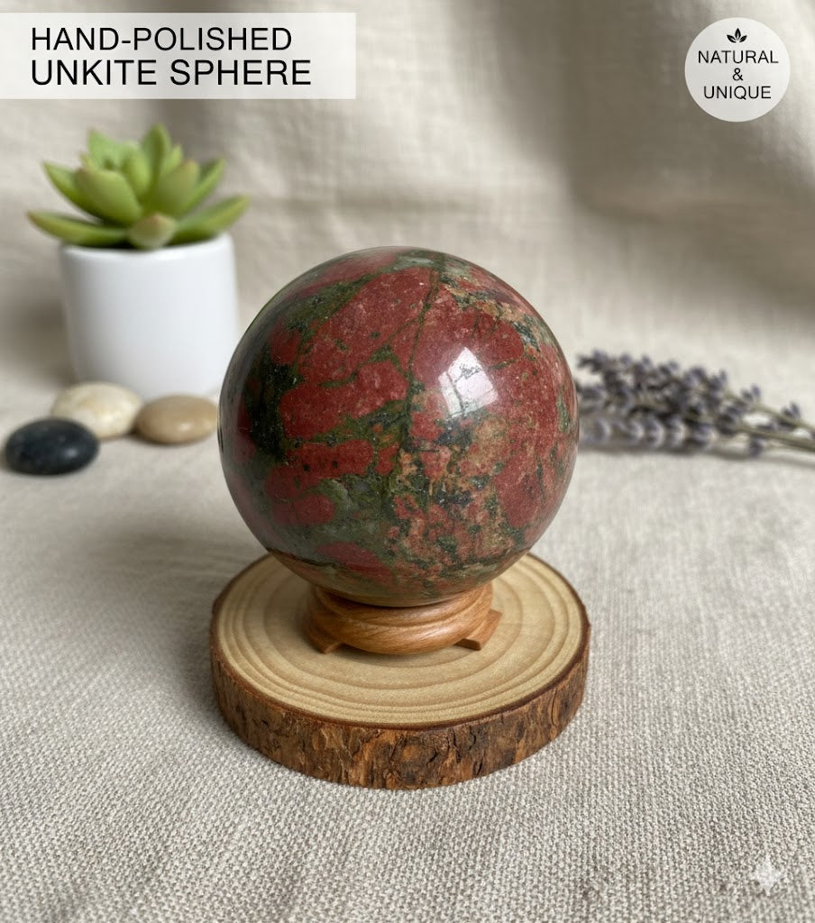 Natural Hand-Polished Unakite Sphere – Earthy Green & Pink Ball for Grounding & Heart Healing