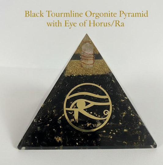 Handcrafted Orgonite Pyramid - Eye of Horus/Ra Black Tourmaline Orgonite Pyramid