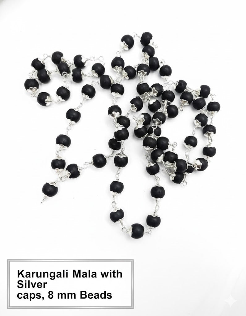 Silver Capped Karungali/Ebony Beads Mala