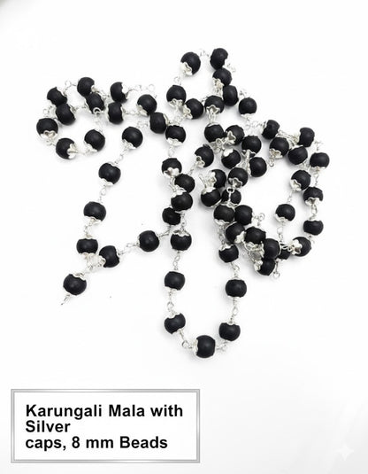 Silver Capped Karungali/Ebony Beads Mala