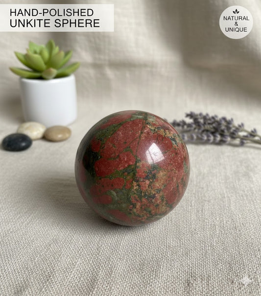 Natural Hand-Polished Unakite Sphere – Earthy Green & Pink Ball for Grounding &amp; Heart Healing