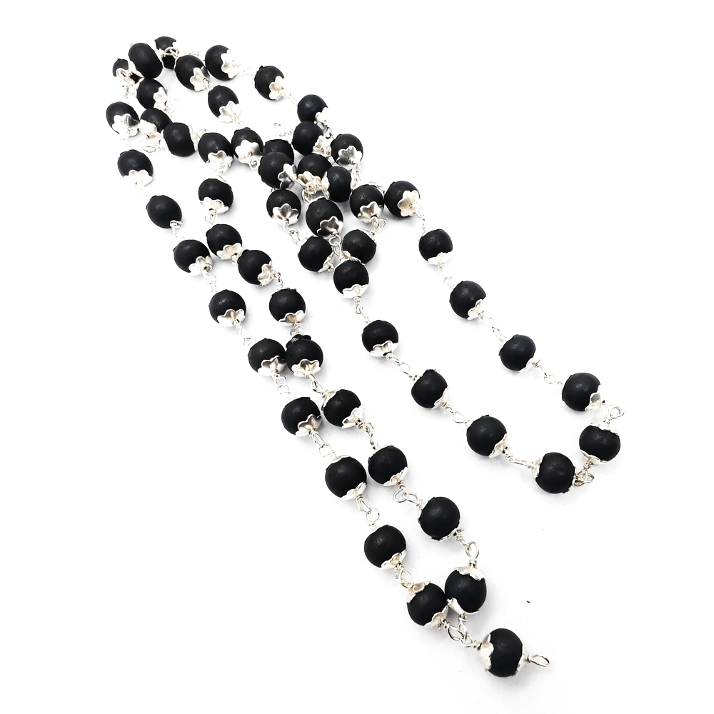 Silver Capped Karungali/Ebony Beads Mala