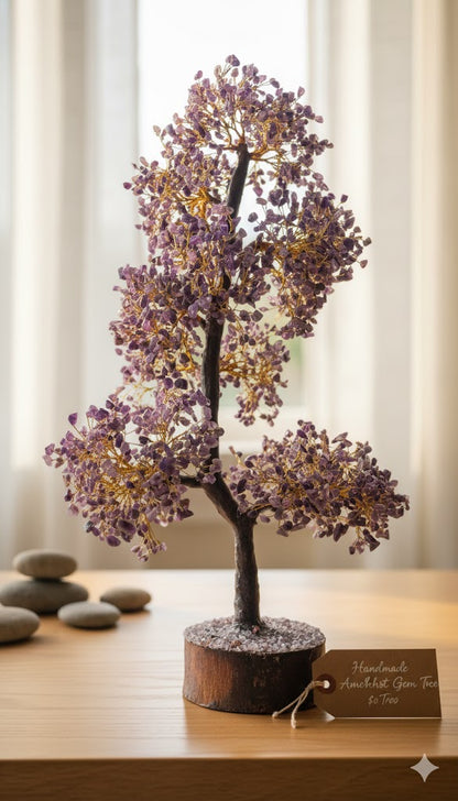 Amethyst Gemstone Tree - 3000 chips Golden wired wrapped Tree