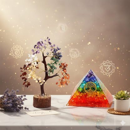 Seven Chakra Gemstone Tree of Life - Gold Wire Wraped