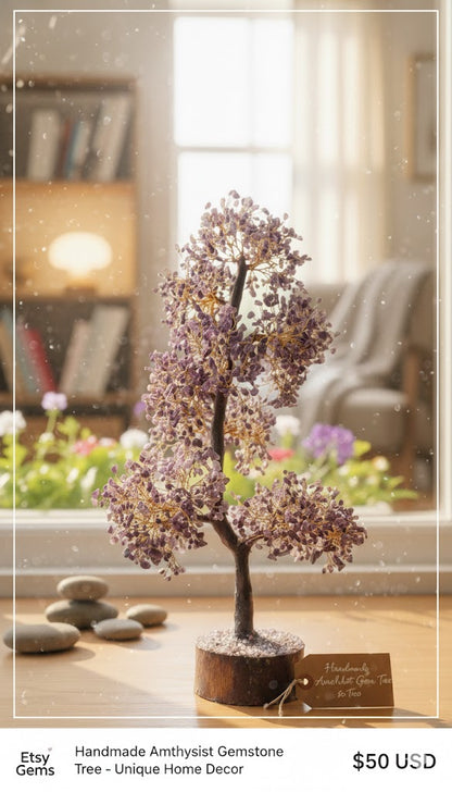 Amethyst Gemstone Tree - 3000 chips Golden wired wrapped Tree