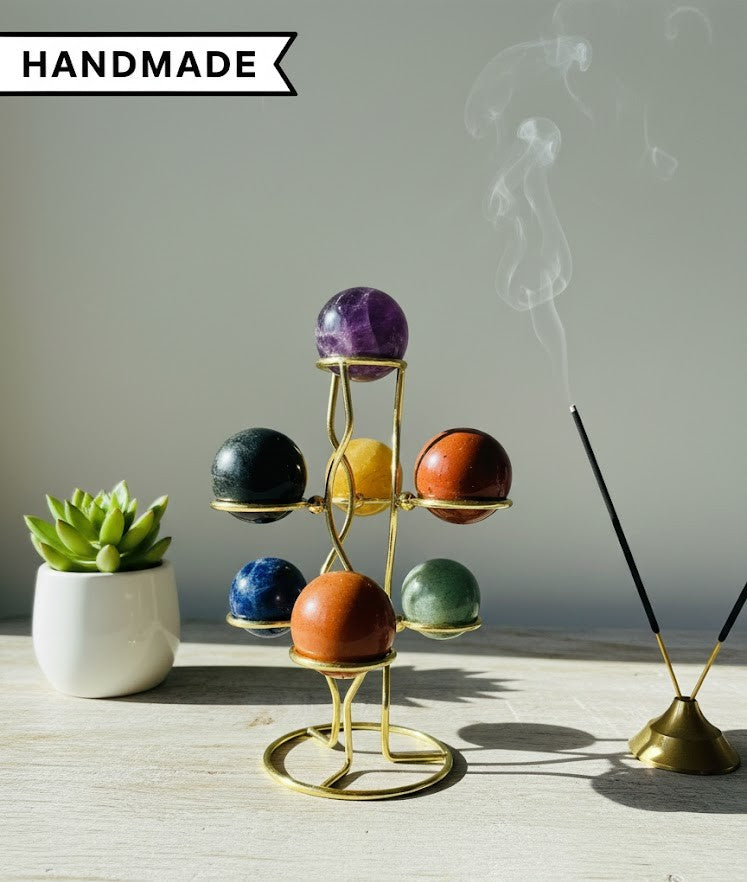 7 Chakra Crystal Sphere set with Display Stand
