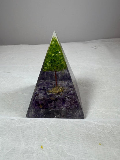 Peridot Crystal Tree &amp; Orgone Pyramid Set | Home Decor &amp; Spiritual Gift