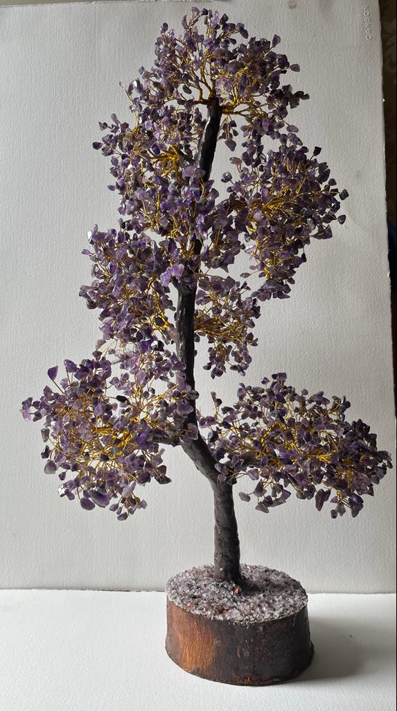 Amethyst Gemstone Tree - 3000 chips Golden wired wrapped Tree