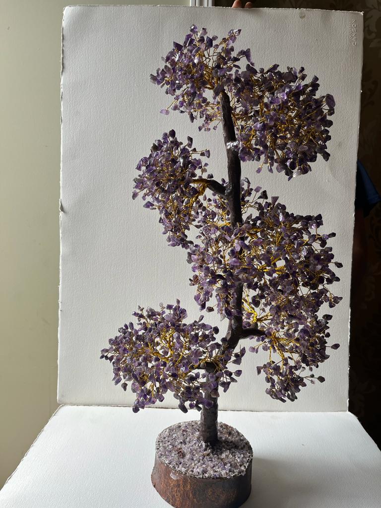 Amethyst Gemstone Tree - 3000 chips Golden wired wrapped Tree