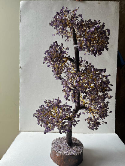 Amethyst Gemstone Tree - 3000 chips Golden wired wrapped Tree