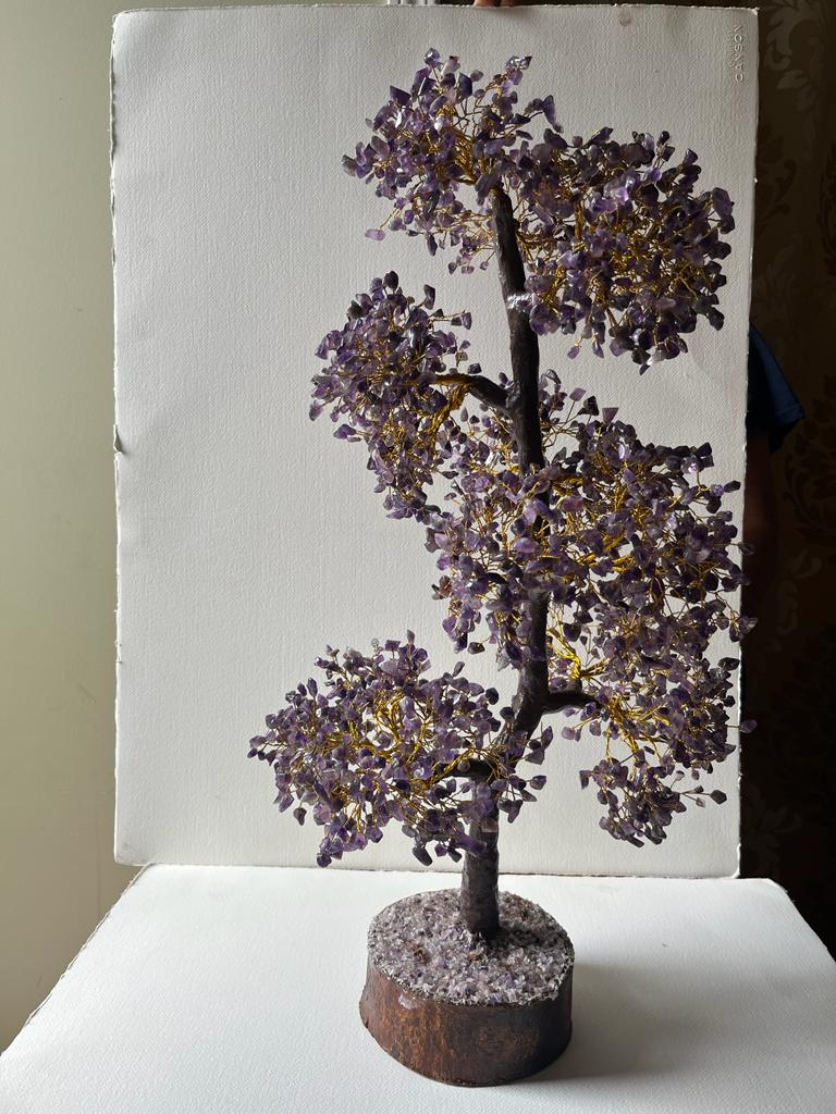 Amethyst Gemstone Tree - 3000 chips Golden wired wrapped Tree