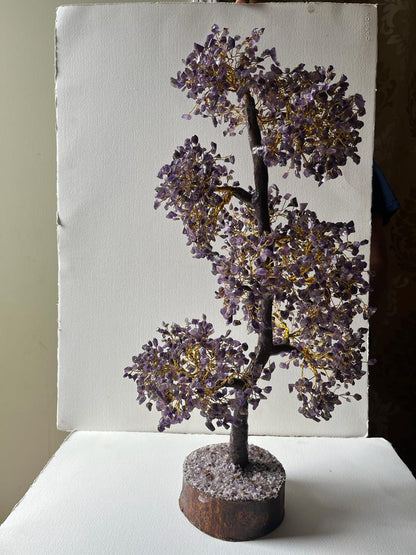 Amethyst Gemstone Tree - 3000 chips Golden wired wrapped Tree