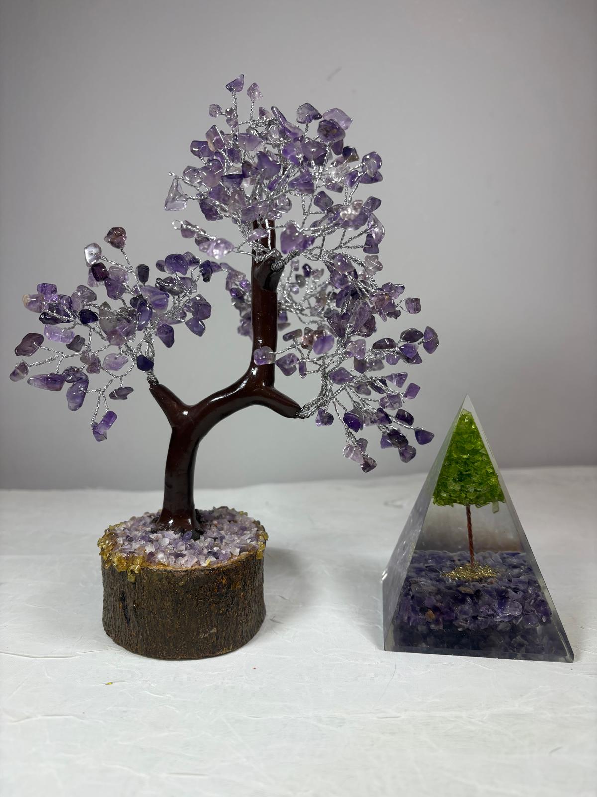 Amethyst Crystal Tree & Orgone Pyramid Set | Home Decor & Spiritual Gift