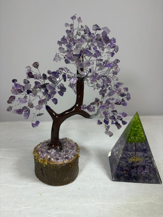 Amethyst Crystal Tree & Orgone Pyramid Set | Home Decor & Spiritual Gift