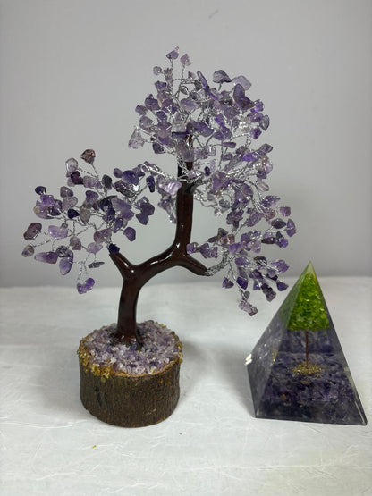 Amethyst Crystal Tree & Orgone Pyramid Set | Home Decor & Spiritual Gift