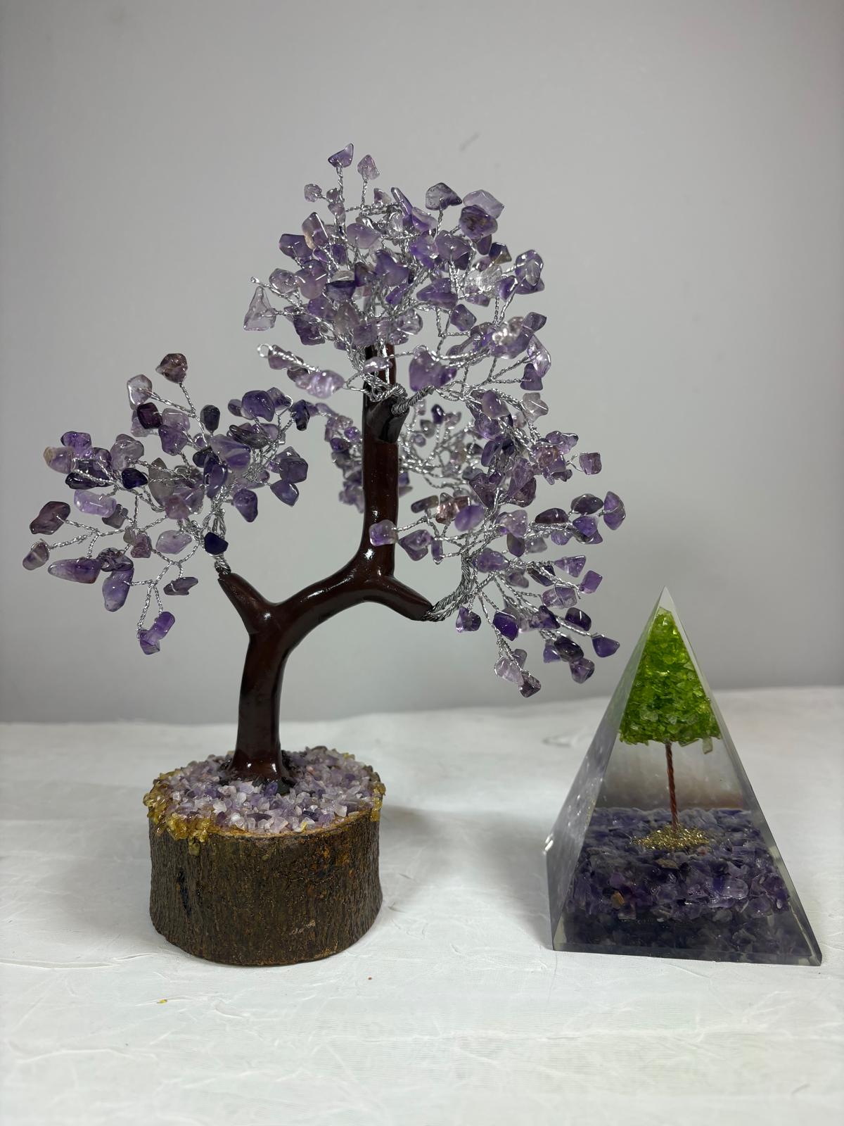 Amethyst Crystal Tree & Orgone Pyramid Set | Home Decor & Spiritual Gift