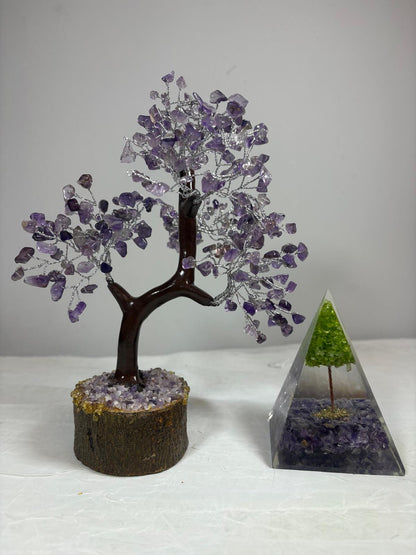 Amethyst Crystal Tree & Orgone Pyramid Set | Home Decor & Spiritual Gift