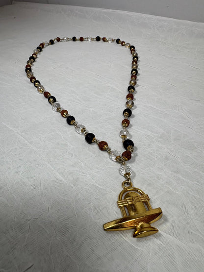 Shiv Shakti Kavach Necklace/Mala featuring Shivling Pendant with Rudraksha, Karungali (Ebony) & Spatik Beads