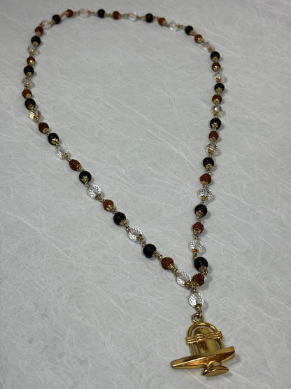 Shiv Shakti Kavach Necklace/Mala featuring Shivling Pendant with Rudraksha, Karungali (Ebony) & Spatik Beads