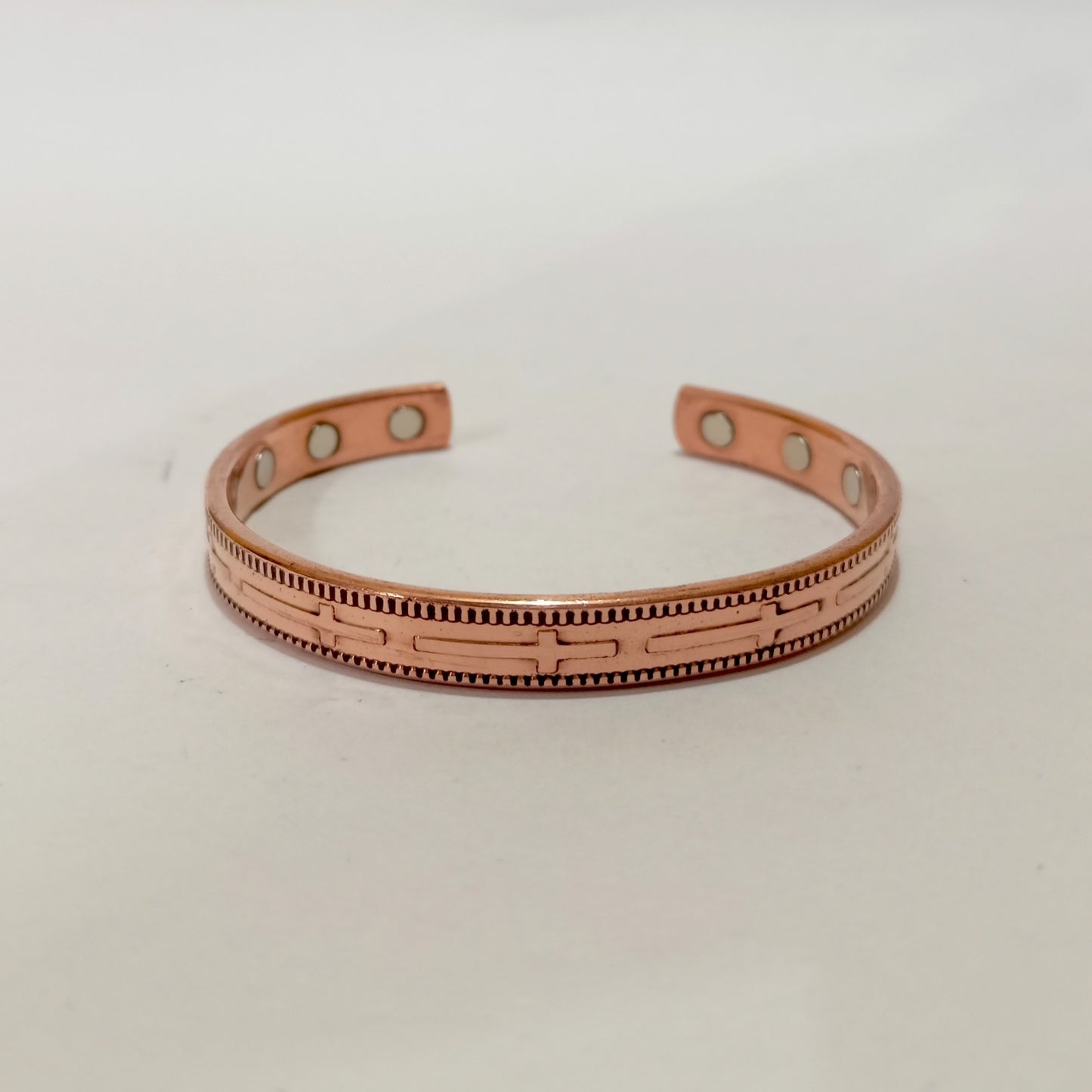 Pure Copper Magnetic Bracelet with Cross Motif | 6 Magnet Healing Therapy Cuff Bangle | Religious Faith Jewelry