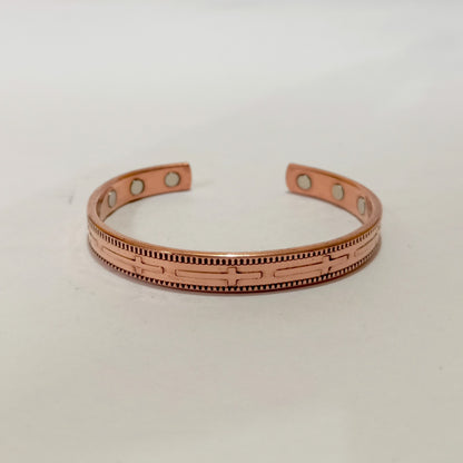 Pure Copper Magnetic Bracelet with Cross Motif | 6 Magnet Healing Therapy Cuff Bangle | Religious Faith Jewelry