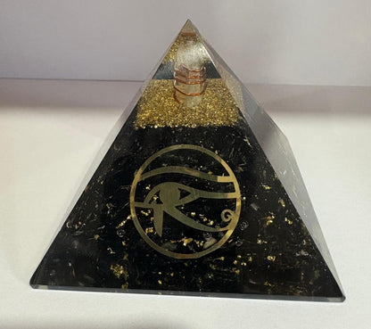 Handcrafted Orgonite Pyramid - Eye of Horus/Ra Black Tourmaline Orgonite Pyramid