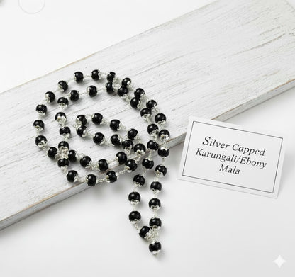 Silver Capped Karungali/Ebony Beads Mala