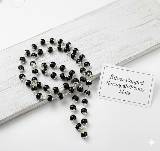 Silver Capped Karungali/Ebony Beads Mala