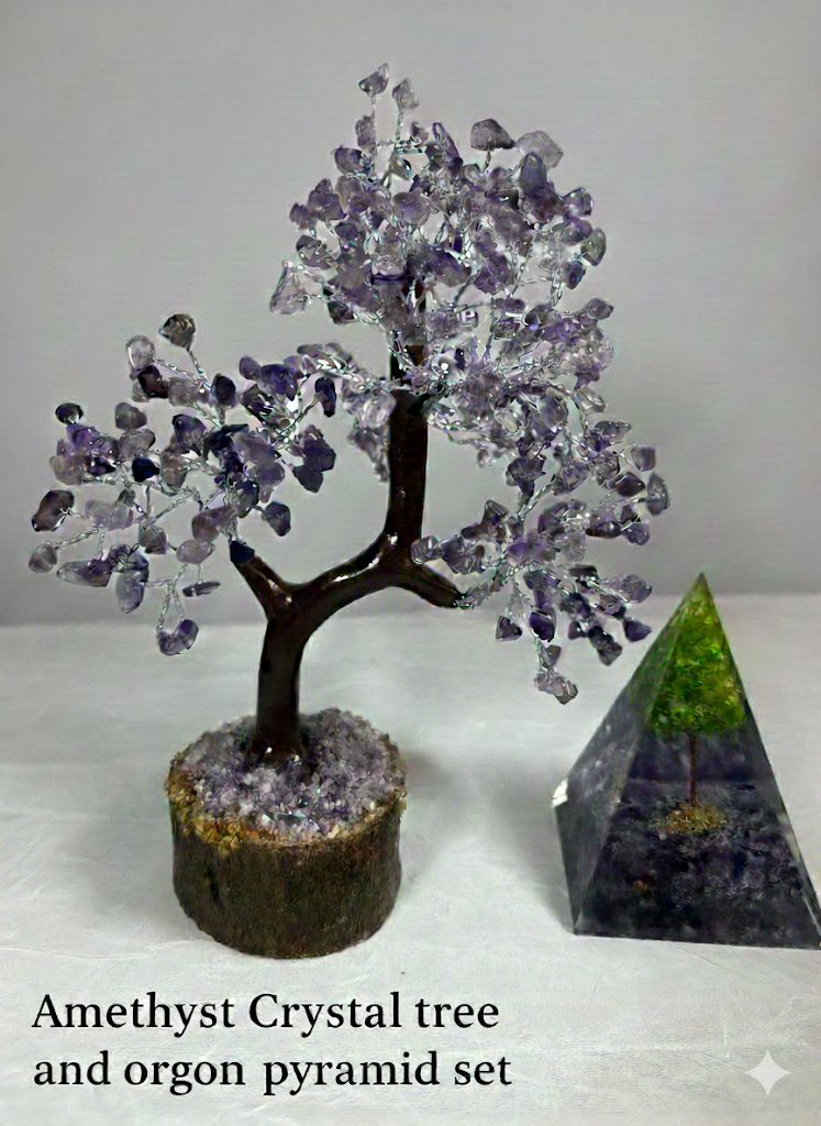 Amethyst Crystal Tree & Orgone Pyramid Set | Home Decor & Spiritual Gift