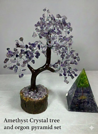 Amethyst Crystal Tree & Orgone Pyramid Set | Home Decor & Spiritual Gift