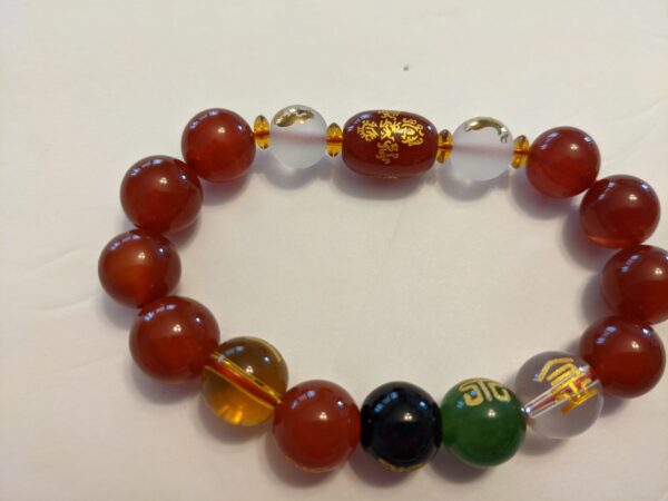 Five-Element Red Agate Bracelet (14 mm Beads) - Image 3